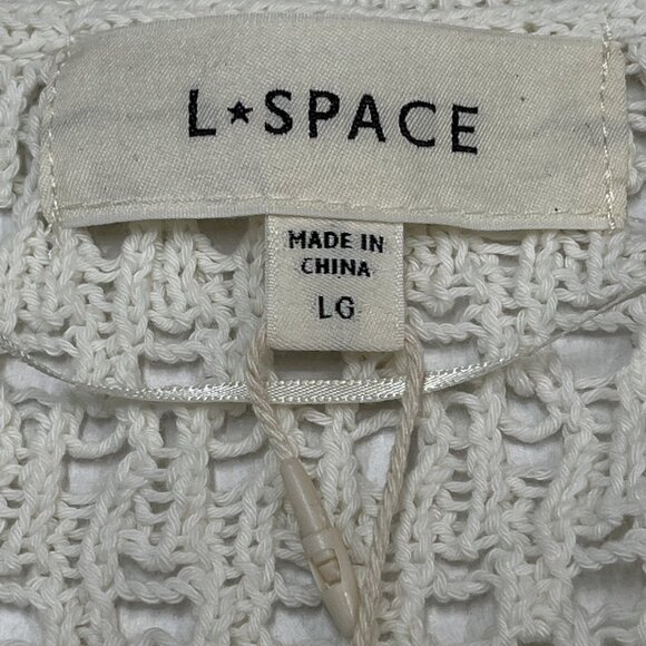 L Space Cardigan L White Crochet Open Knit Cropped Tie Front‎ Boho Hippie Beach - Picture 7 of 11